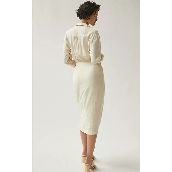 Anthropologie V-Neck Knot Front Midi Dress White Size 6 - Picture 4 of 10